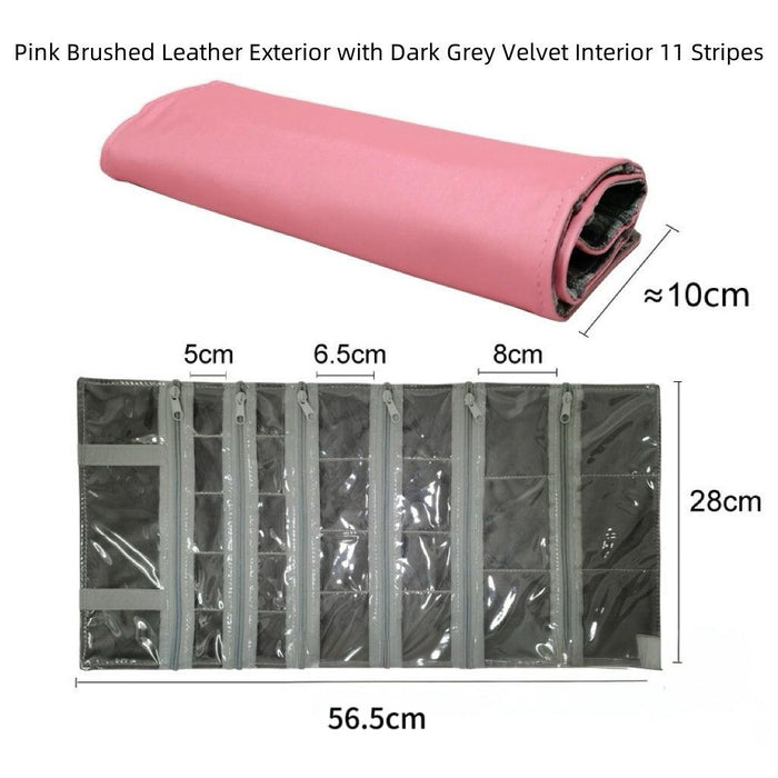 Pink Brushed Leather & Dark Gray Velvet Jewelry Roll - Jewelry Packaging Mall