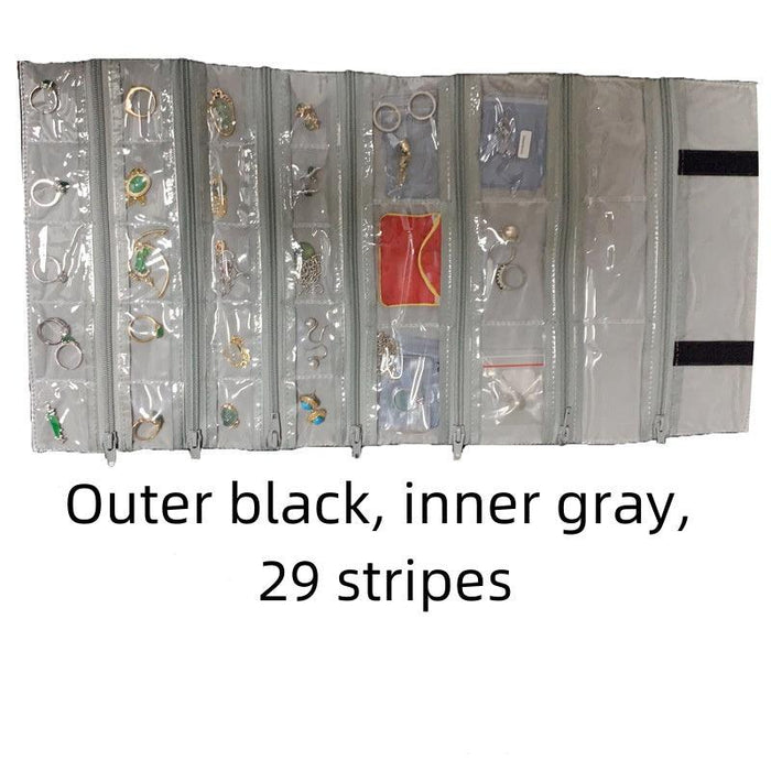 Black & Gray Velvet with Transparent PVC Jewelry Roll - Jewelry Packaging Mall