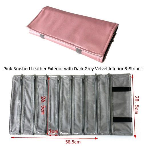 Pink Brushed Leather & Dark Gray Velvet Jewelry Roll - Jewelry Packaging Mall