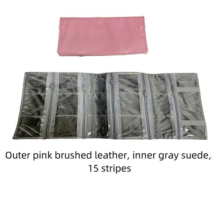 Pink Brushed Leather & Dark Gray Velvet Jewelry Roll - Jewelry Packaging Mall