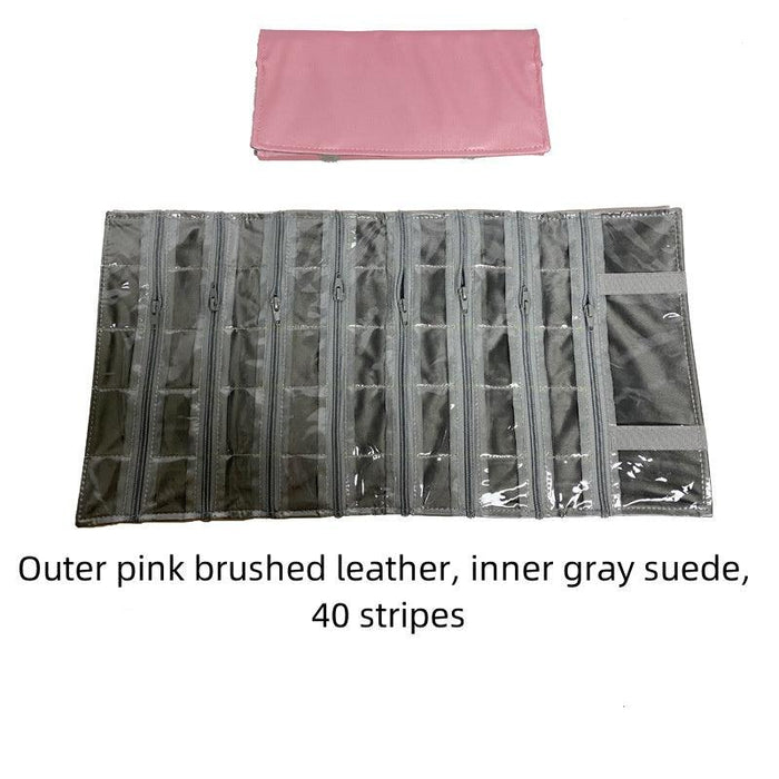 Pink Brushed Leather & Dark Gray Velvet Jewelry Roll - Jewelry Packaging Mall