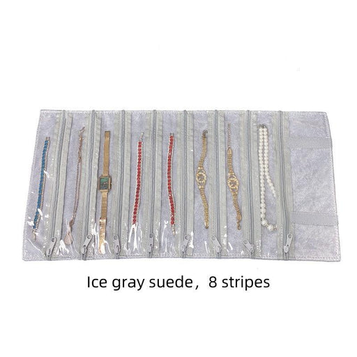 Ice Gray Velvet & Transparent PVC Jewelry Roll - Jewelry Packaging Mall