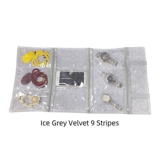 Ice Gray Velvet & Transparent PVC Jewelry Roll - Jewelry Packaging Mall