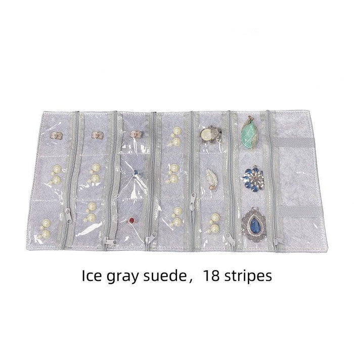 Ice Gray Velvet & Transparent PVC Jewelry Roll - Jewelry Packaging Mall