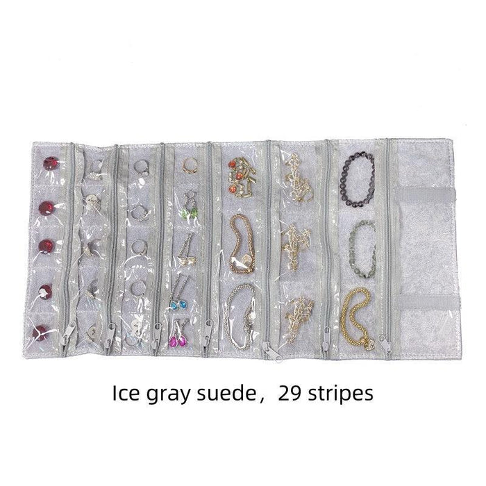 Ice Gray Velvet & Transparent PVC Jewelry Roll - Jewelry Packaging Mall