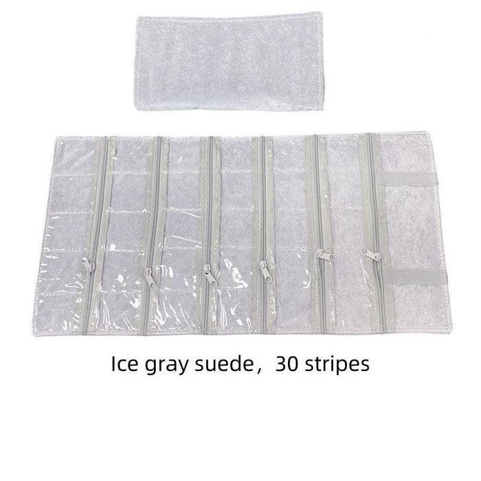 Ice Gray Velvet & Transparent PVC Jewelry Roll - Jewelry Packaging Mall