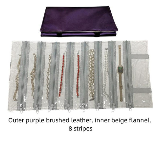 Purple Brushed Leather & Beige Velvet Jewelry Roll - Jewelry Packaging Mall