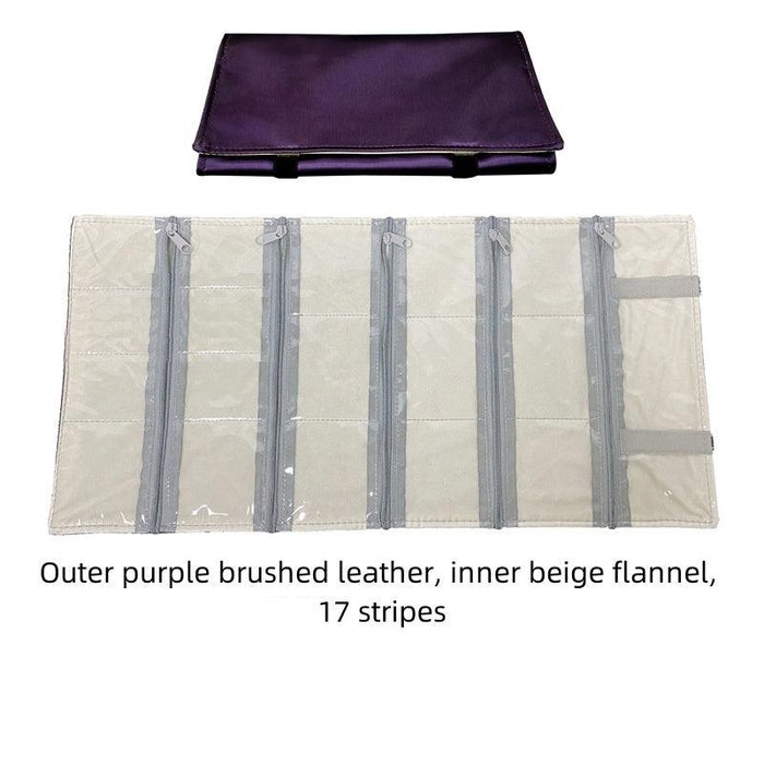 Purple Brushed Leather & Beige Velvet Jewelry Roll - Jewelry Packaging Mall