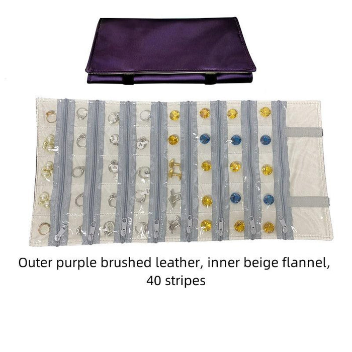 Purple Brushed Leather & Beige Velvet Jewelry Roll - Jewelry Packaging Mall