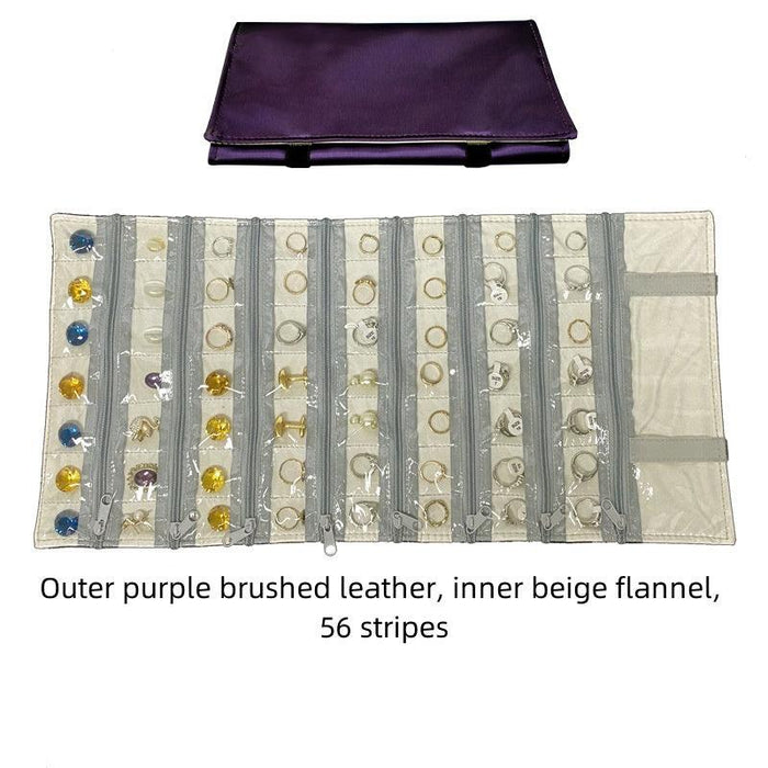 Purple Brushed Leather & Beige Velvet Jewelry Roll - Jewelry Packaging Mall