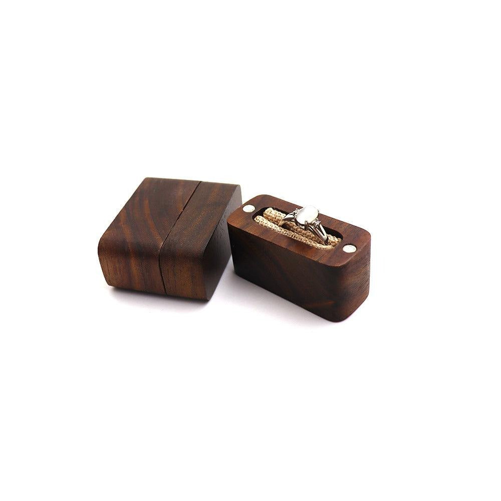 GENEMA Wooden Jewelry Box Ring Necklace Earring Organizer Box Walnut Solid  Wood Small Jewelry Storage Box Case for Ring Earring 